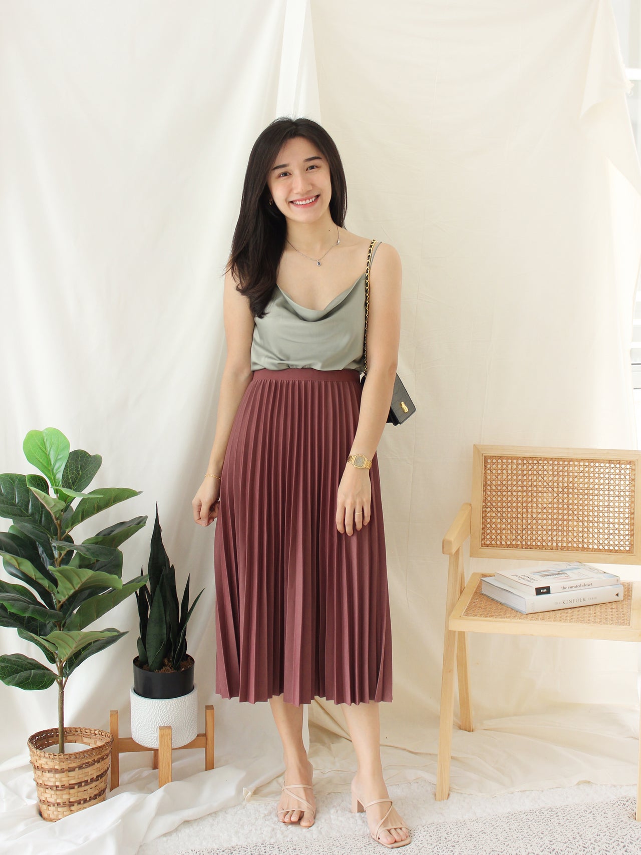 Rowen Pleat midi skirt