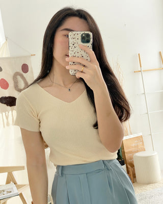 Ribbed V Neck Top - LovelyMadness Clothing Malaysia