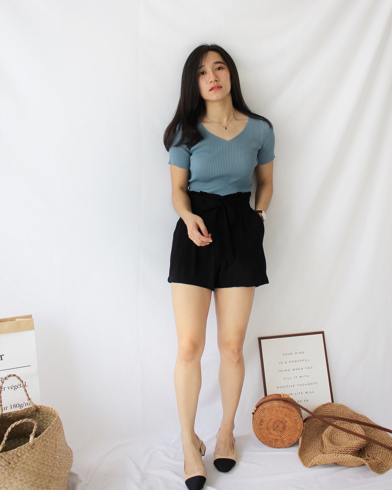 Ribbed V Neck Top - LovelyMadness Clothing Malaysia