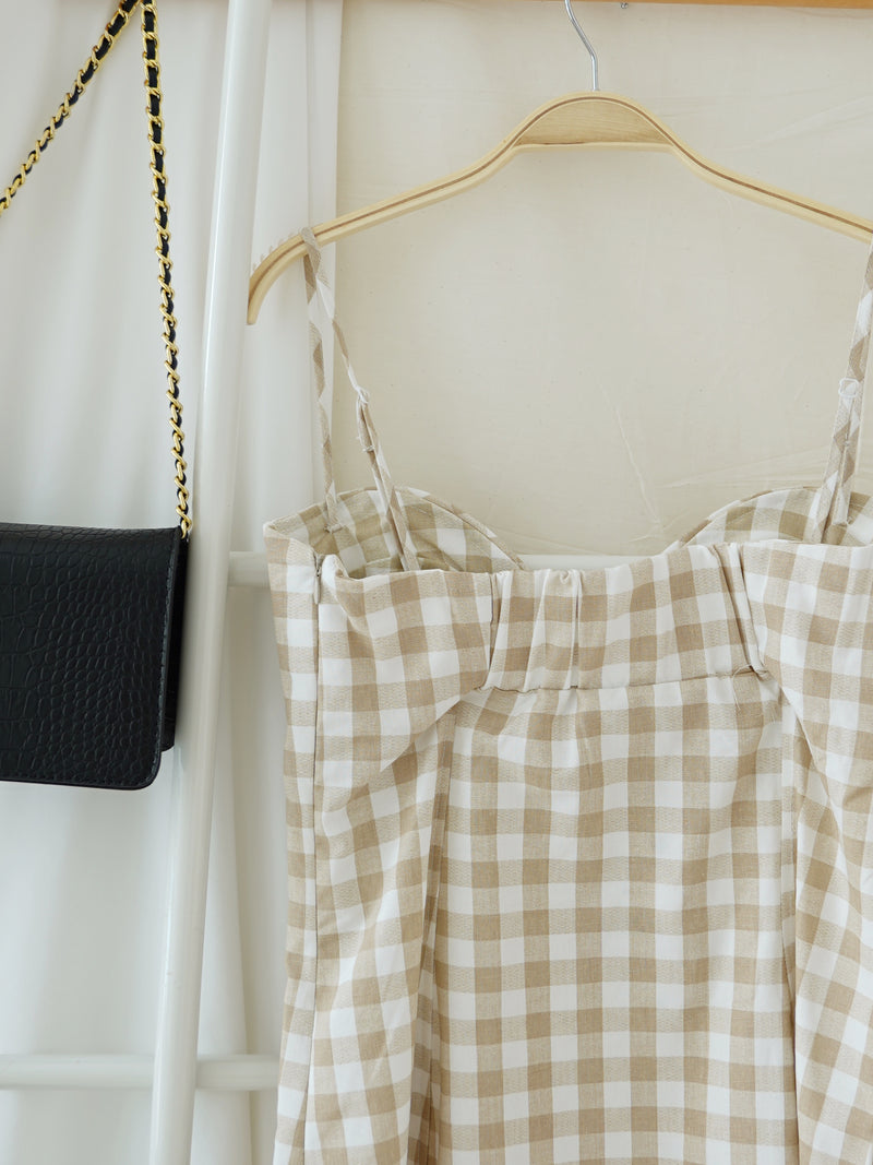 PLAID KHAKI ALINED DRESS - LovelyMadness Clothing Malaysia