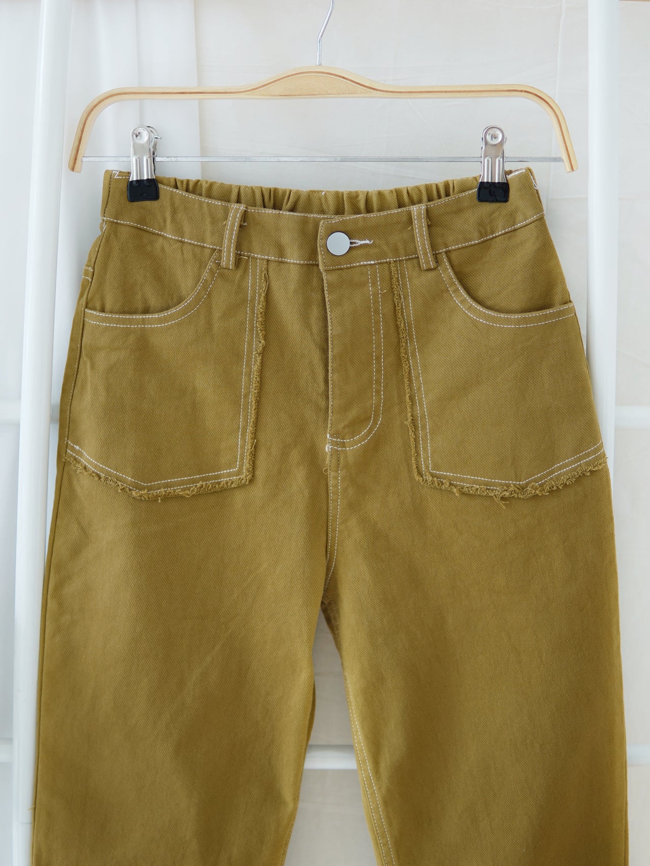 OLIVE GREEN RUBBER BACK JEANS