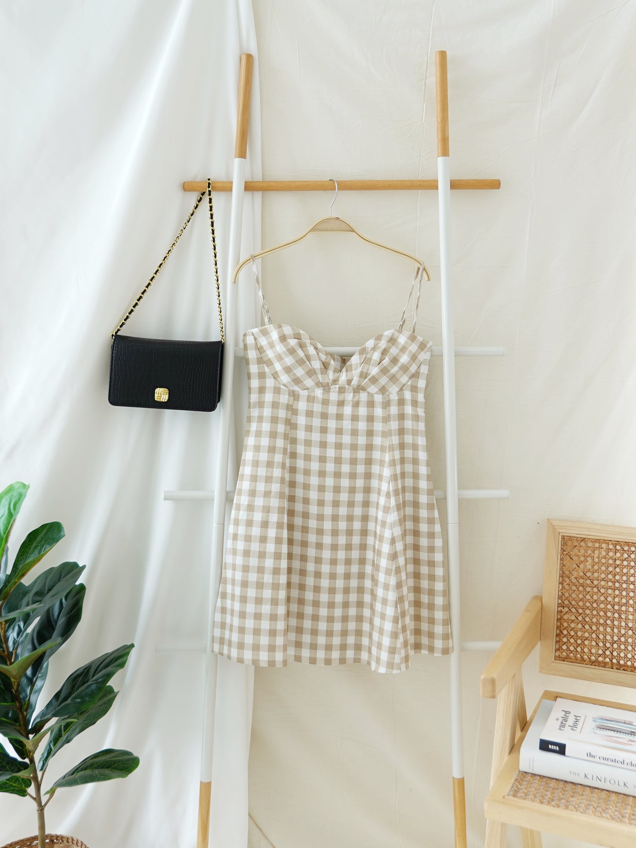 PLAID KHAKI ALINED DRESS