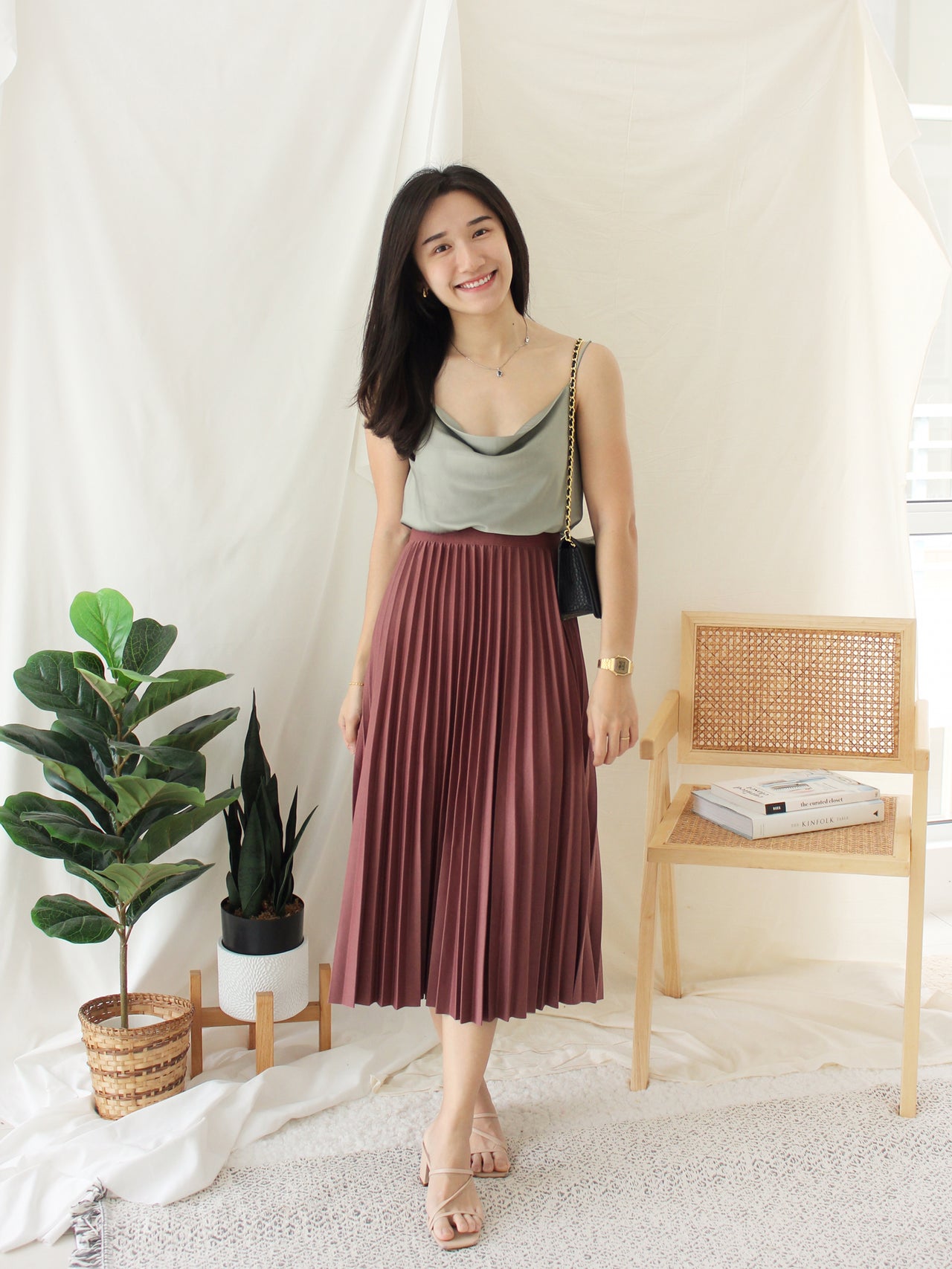 Rowen Pleat midi skirt